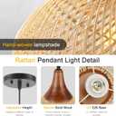 Rattan Pendant Light, 15.7" Rattan Chandelier Hand-Woven Boho Pendant Light Fixtures with Solid Wood, Basket Wicker Chandelier for Dining Room Kitchen Island Living Room, D 16", Large