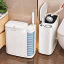 Joybos Bathroom Trash Can Set Narrow White Plastic Small Trash can, a Toilet Wand, Toilet Brush Holder and 36 Refills, 2 Gallon Trash can with popup lid, Suitable for bathrooms and Small Toilets.