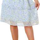 Allegra K Women's Floral Skirts Summer Chiffon Smocked Elastic Waist A-Line Below Knee Length Ruffle Tiered Skirt (Medium, Light Blue)