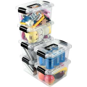 Plastic Storage Bins with Lids - 6 Pack, 7 Quart Stackable Containers for Home Pantry Office Classroom Organization, Clear with Black Buckle Lids
