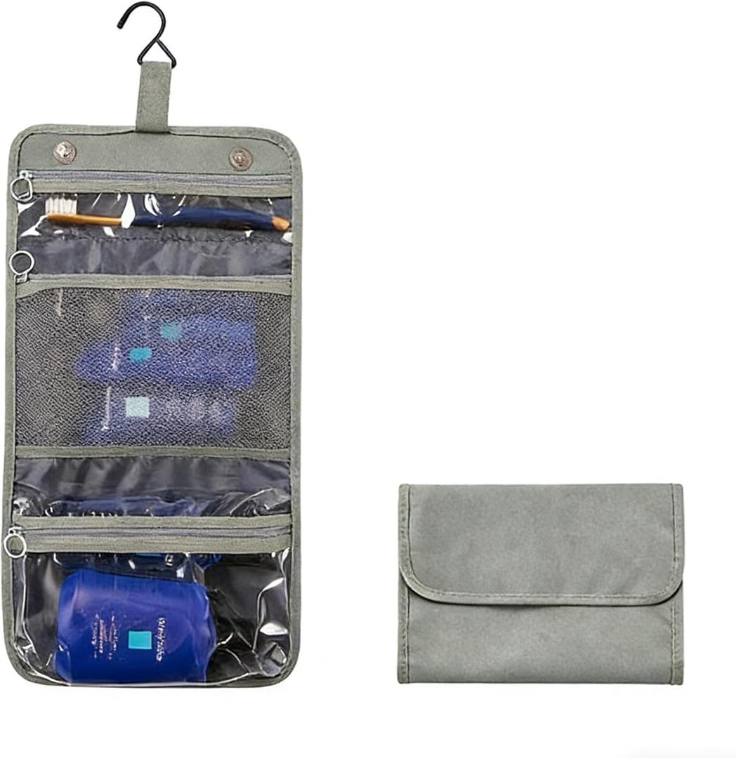 Small Hanging Toiletry Travel Kit, Portable Hanging Organizer Toiletry Bag, Sage gray-green Bathroom Bag For Traveling,Foldable Cosmetic Bag,Makeup Accessories