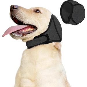 JOHNBOLIN Dog Ear Muffs & No Shake Ear Wrap for Hematoma, Bathing, Drying, Swim& Noise Anxiety Relief- Elastic Waterproof Ear Protector with Calming Hoodie Design for Grooming/Head Ear Cover (Grey, M)
