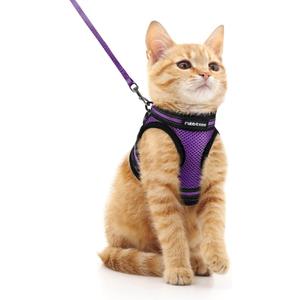 Rabbitgoo Cat Harness and Leash Set for Walking Escape Proof, Adjustable Soft Kittens Vest with Reflective Strip for Cats, Comfortable Outdoor Vest, Purple, M
