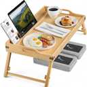 Breakfast in Bed Tray Lap Desk | Ergonomic Bamboo Bed Table Tray for Work, Rest | Comfortable Bed Desk w/Foldable Legs, Phone Holder, Cushions, Anti-Spill Edges | Adjustable Laptop Table/Lap Tray
