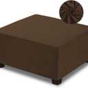 NeColorLife Ottoman Cover Velvet Storage Ottoman Slipcover Thick Stretchable Footrest Stool Covers with Elastic Band for Rectangle and Square Ottoman(Medium Size,Brown)