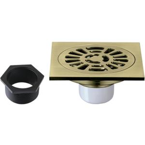 4" Brass Square Grid Shower Drain with Hair Strainer, Antique Brass