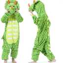 Kids Dinosaur Onesie Costume for Boys and Girls Green Triceratops Costume for Halloween Dress-up Party Cosplay(4-14Y) 4-6Y