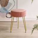 IBUYKE Velvet Vanity Stool Ottoman, Round Footrest Chair, Makeup Dressing Table Seat, Pouf Couch Stool, for Living Room, Golden Steel Legs, Pink LG-30P