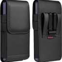 Leather Phone Holster with Strong Metal Belt Clip and Magnetic Closure Compatible with iPhone 16/15/14/13/12 Pro Max, Galaxy S25/S24/S23/S22 Plus & FE, L-Black