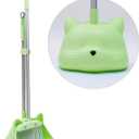 28'' Kids Mini Broom and Dustpan Set - Toddler Cleaning Toy, Toddler Household Helper, Parent-Child Interactive Play Cleaning Tool, Cute Cartoon Design, Small Safe Corner Broom (Green Sprout)