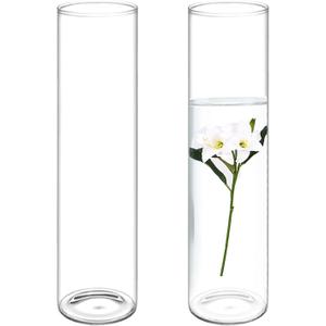 2 Pack Glass Cylinder Vase, 16" Tall Clear Glass Cylinder Vases, Floating Candle Holder Vase for Rustic Home Decor Formal Dinners Party Event Hurricane