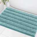 H.VERSAILTEX Bath Mats for Bathroom Non Slip Extra Thick Chenille Striped Bath Rug 24" x 36" Absorbent Non Skid Fluffy Soft Shaggy Rugs Washable Plush Mats for Indoor, Bath Room, Tub - Aqua Haze