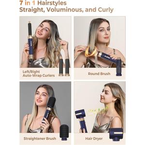 7 in 1 Hair Dryer Brush 110000 RPM Ionic Blow Dryer Brush for Straight, Hair Styler Curly & Twisted Hair, Salon-Quality Styling, Volumizing & Smoothing cepillo secador de Cabello (Blue Gold)