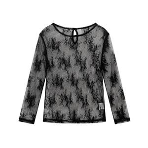 Noomelfish Girls Lace Long Sleeve Layering Tops Sheer Mesh Tee Shirts Blouse, Floral Black, Size 5-6 Years