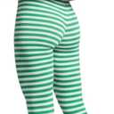 ToBeInStyle Women's Thin Horizontal Stripe Opaque Tights Pantyhose - Regular or Plus (White/Kellygreen)