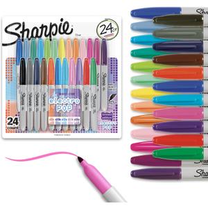 Sharpie Electro Pop Permanent Markers, Fine Tip, Marker Set, Assorted Colors, 24 Count - Coloring, Drawing, Art, Markers, Writing
