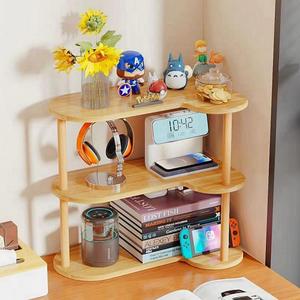FOTN Vertical Wood Corner Shelf, Simple Desktop Small Bookshelf 3-Tier Clutter and Ornaments Storage Shelf File Organizer Rack Bookcase (Oak, 3-Tier)