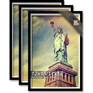 100% Solid Wood 12x18 Picture Frame Set of 3, Black Frame Display Photo 11x17 with Mat or 12 x 18 without Mat, 12by18 HQ Matte Black Frame for Wall - 3 Pack/Black/12 x18
