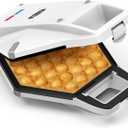 Bubble Waffle Maker for Hong Kong Style Breakfast Dessert 9" Waffles, Keto Chaffles Iron with Non-stick PFOA Free Iron Plates for Easy Cleaning and Food Release, Cone Rack Included, White