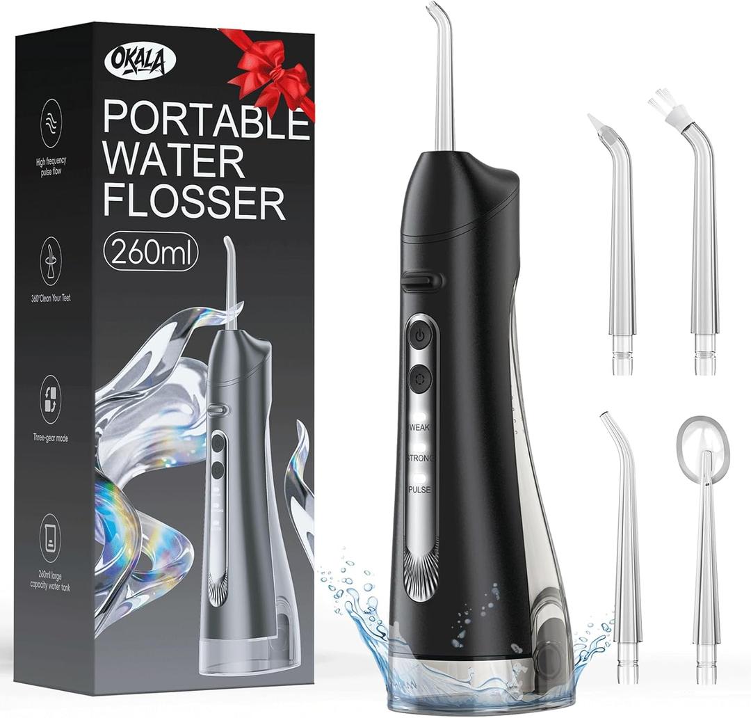 Water Flosser, Water Dental Flosser Pick for Teeth, IPX7 Waterproof Oral Irrigator, 3 Modes 4 Replaceable Jet Tips, Professional Flossing Cleaning Picks for Home Travel Gums, Braces Care (Black)