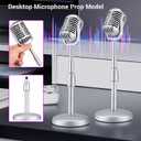 Facmogu Vintage Desktop Microphone Prop Model with Adjustable Stand, Classic Retro Style Microphone Prop Decor for Party Decoration Costume Role Play & Game Night - Silver