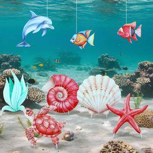 Thyle 8 Pieces Under The Sea Party Decorations Large Ocean Party Themed Tropical Fish Hanging Decor for Boys Girls Mermaid Creatures Pool Beach Baby Shower Decorations