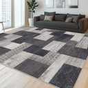 Modern Geometric Patchwork Indoor Area Rug for Living Room, Charcoal 8'x 10' Large Rug Rockwood Collection Hardwood Floors Decor for Bedroom, Grey Throw Carpet for Office Entryway Dining Room
