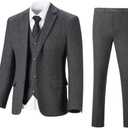 Retro Mens 3 Piece Suit Tweed Herringbone Slim Fit Suits Groomsmen Brown Tuxedos Set Prom Jacket Blazer Vest Pants for Men (Gray, XS)