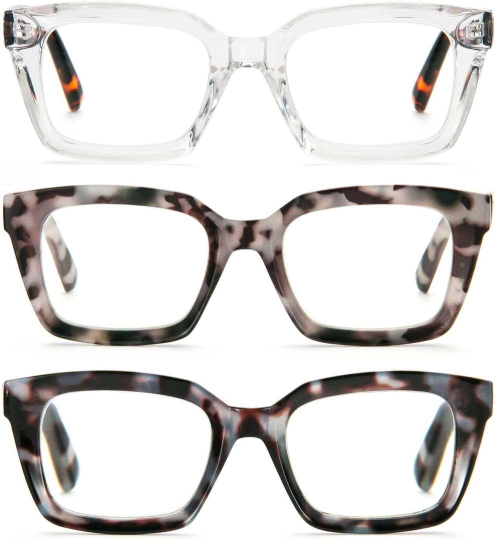 DXYXYO 3 Pack Retro Oversized Reading Glasses for Women Men Fashion Square Blue Light Blocking Computer Reader