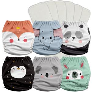 Mama Koala 3.0 Pocket Cloth Diapers for Babies with AWJ Lining, 6 Pack with 6 5-Layer Natural Cloth Diaper Inserts - Reusable and Washable Pocket Diapers(A-Love Animals)