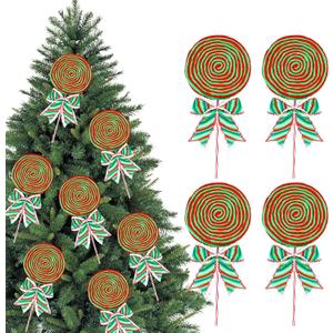 Large 17 Inch Christmas Candy Cane Ornaments Woolen Lollipop Christmas Tree Candy Cane Hanging Decor for Xmas Winter Holiday Party Supplies (4, Red & Green)