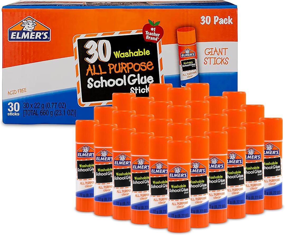 Elmer's All Purpose School Glue Sticks, Washable, 22 Grams, 30 Count - Classroom, Arts & Crafts, #1 Teacher Brand