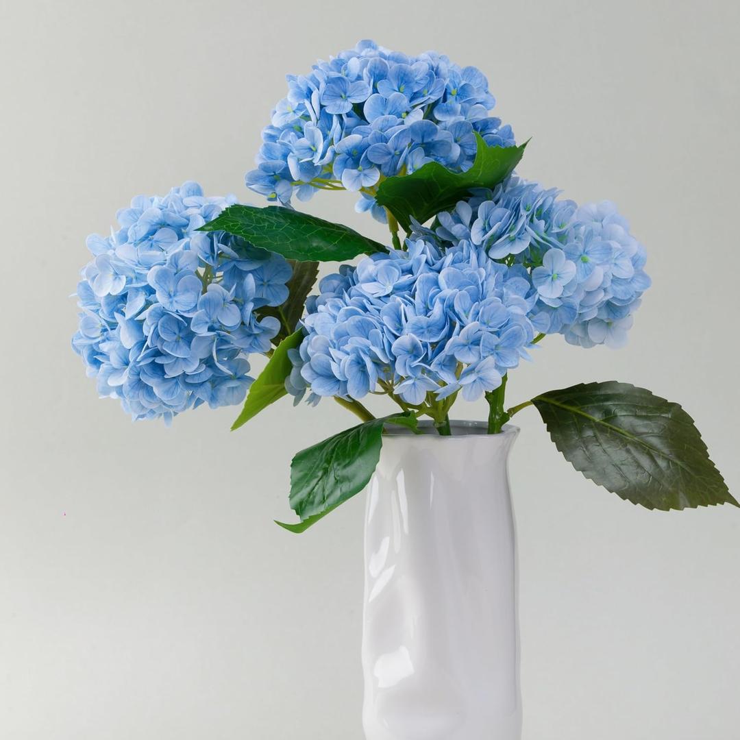 WILD WORKS 4 Pcs 21" Hydrangea Artificial Flowers, Light Blue Latex Real Touch Faux Hydrangeas for Bouquets Wedding Party Table Centerpieces Arrangements Indoor Home Decorations Outdoors, Mother's Day