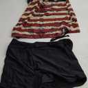 Women Two Piece Tankini Halter Padded Adjustable Drawstring Swimsuit with Boyshorts (Medium, American Flag)