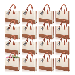 Reginary 12 Pack Canvas Tote Bags Initial Classic Present Personalized Canvas Beach Bag for Wedding, Birthday, Beach(Brown and White)