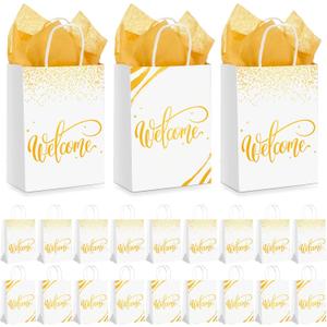 Kosiz 50 Sets Welcome Gift Bags Bulk with Handles and Tissue Paper Welcome to Our Church Kraft Paper Bags for Guests Hotel Wedding Church Visitors Birthday Party Supplies(White)