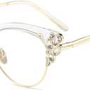 Rhinestones Bling Bling Cateye Reading Glasses Women Blue Light Blocking (Clear, +1.25)