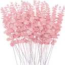 FEQO 36 Pcs Pink Eucalyptus Stems Artificial Leaves Faux Eucalyptus Stems Branches 15 inch for Wedding Bouquet Home Deco