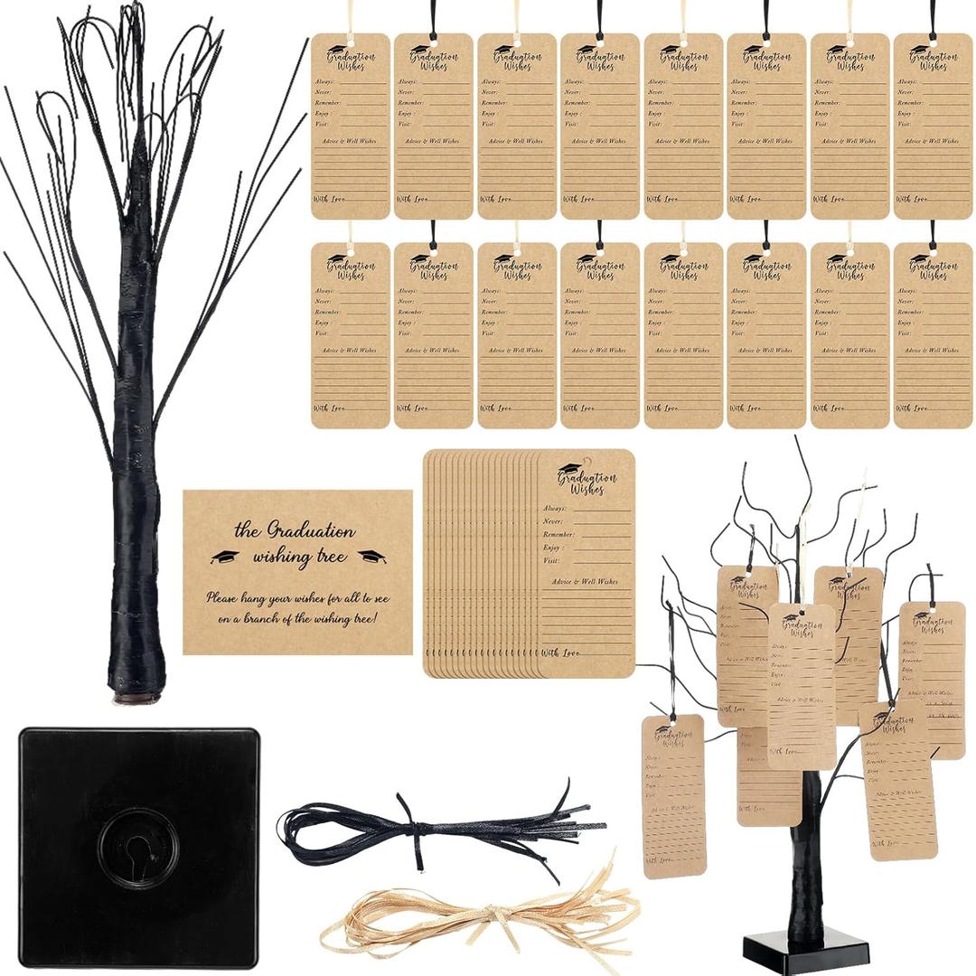 36 Sets 2025 Graduation Wish and Advice Cards with Wishing Tree Set Grad Inspirational Quote Tag Centerpiece with Rope Graduation Gift for High College Grad Party Favor Supplies