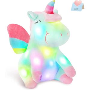Athoinsu Light up Green Unicorn Stuffed Animal Soft Plush Toy with LED Colorful Night Lights Glowing Children's Day Birthday Valentine's Day for Toddler Kids Girls Women, 12''