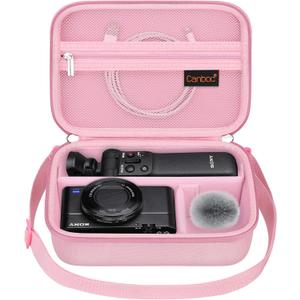 Canboc Carrying Camera Case for Sony ZV-1F/ ZV-1/ ZV-1II Vlog Digital Camera & Vlogger Accessory Kit Tripod, Travel Storage Bag with Strap, Mesh Pocket fit Cable, Pink