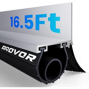 Universal Garage Door Seal Kit More Options (10, 16.5, 20 ft.), U + O Heavy Duty Garage Door Seal Bottom, Rubber Weatherproof Seal & Brush, Durable Aluminum Track Retainer Kit (16.5 Feet)