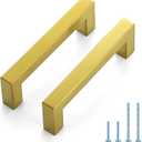 JOY DECOR 50 Pack Cabinet Handles, Gold Cabinet Pulls, 3-3/4 Inch Kitchen Handles Square Drawer Pulls Stainless Steel Drawer Hardware Handles, 96mm Hole Centers