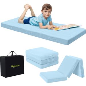 MeMoreCool Foldable Floor Mattress for Kids, Toddler Floor Nap Mat for Sleeping Daycare, Small Child Foldable Mattress Floor Bed, Trifold Futon Portable Tri Folding Mattress, Blue 57x22 Inch
