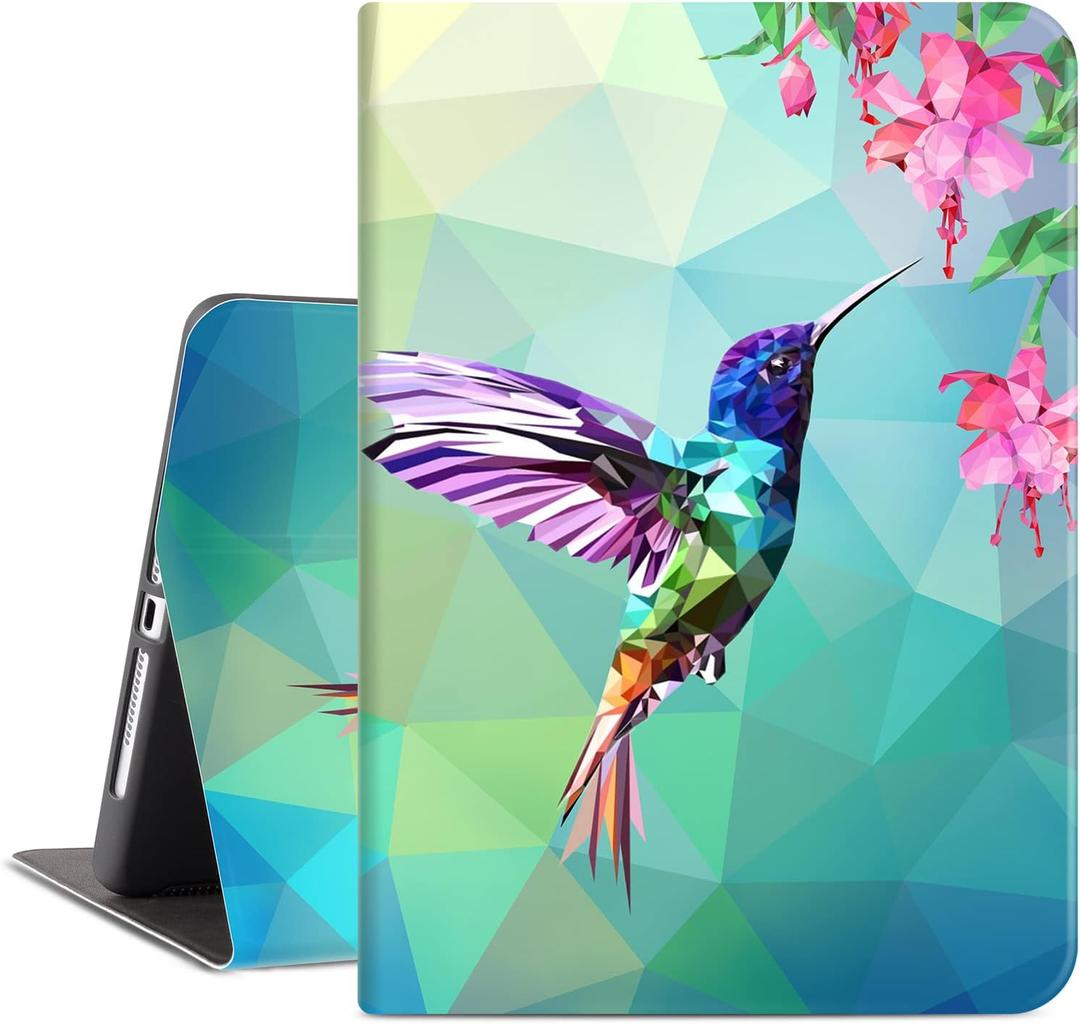 iPad 9.7 Case for iPad 5th/6th Generation Case 2017/2018, iPad Air 2 Case, iPad Air 1st Cover Women Girls Shockproof Soft Cover Multi-Angle View Adjustable Stand Auto Wake/Sleep, Diamond Hummingbird (Geometric Flower HummingBird)
