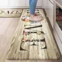 KIMODE Anti Fatigue Mats for Kitchen Floor,Farmhouse Floral Rugs Sets of 2,Cushioned Carpet Non Slip,Wide Memory Foam Runner for Bathroom Sink Laundry Office,Beige 20"x47"+20"x32"
