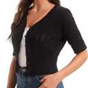 Women's Cotton Cropped Cardigan, Soft Short Sleeve V-Neck Casual Lightweight Cover Up Knit Sweater for Dresses (Black, XXXL)