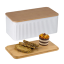 Large Bread Box for Kitchen Countertop Corner Breadbox for Homemade Bread Metal White Vertical Stripe Pattern Embossed Bread Storage Container Bin with Bamboo Lid