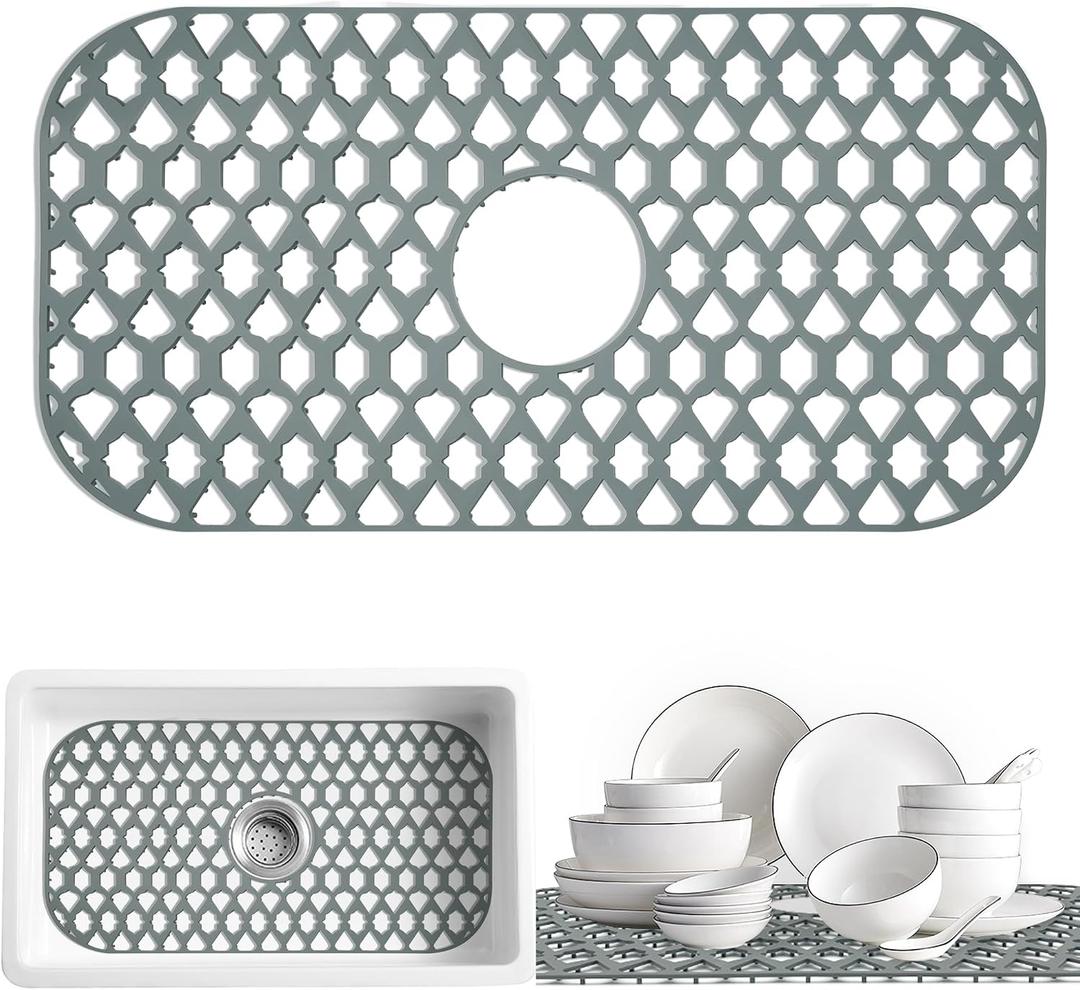 SAMSIER Silicone Sink Protectors Mats (13x11 & 14x12 & 16x12 & 18x16 & 19x14 & 21x16 & 22x13 & 25x16 & 26x14 & 28x14 & 30x16) for Bottom of Kitchen Sink (24”x13”, Center Drain)