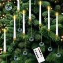 Flameless Christmas Tree Hanging Candles with Remote,12 Pcs LED Taper Candles,Flickering Battery Operated Taper Candle with 12 Crystal Ball Hooks for Christmas Decorations Best Gift(White)